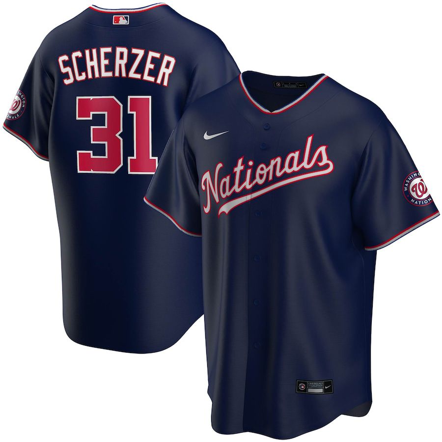 Cheap Mens Washington Nationals 31 Max Scherzer Nike Navy Alternate Replica Player Name MLB Jerseys